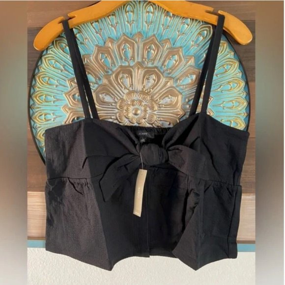 NWT Jcrew SEERSUCKER TIE-FRONT TOP in Black - Picture 1 of 6